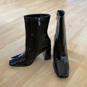 square up patent faux leather boot